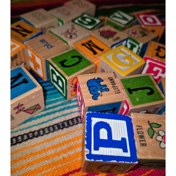 23 Hand-Painted Wooden Alphabet & Number Blocks With Colorful Designs - Picture 4 of 6